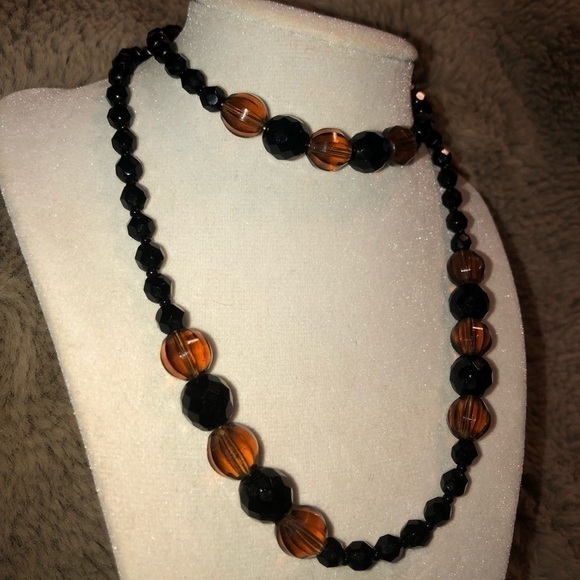 VTG Facet Cut Glass Bead Necklace Art Deco Style Brown & Black 29.5” - Picture 3 of 5